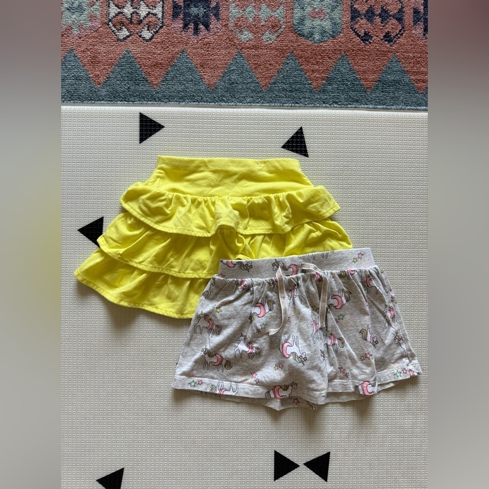 Oshkosh|Baby girl,toddler set of TWO Ruffle Skirts,solid yellow & unicorn printβ’
